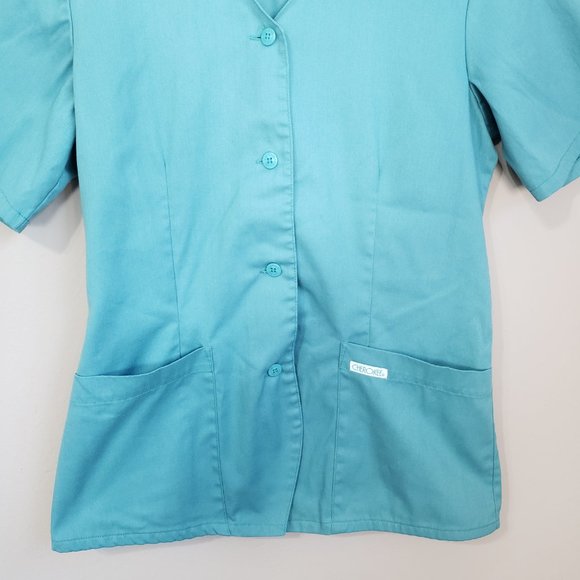 Cherokee Sage Green Button Down Scrub Top - Picture 3 of 11